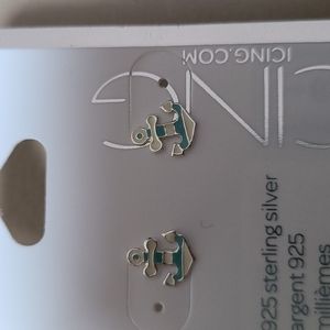 STERLING SILVER STRIPED ANCHOR STUD EARRINGS - BLUE
